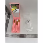 Set 5 Pensule de Machiaj cu Peri Moi, Suport pentru Depozitare și Oglindă, Roz - imagine 4