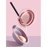Accesoriu din silicon pentru curatarea accesoriilor makeup, pensule, buretei, 14.5 x 11,5 cm, 2 moduri de utilizare, pliabil, roz - imagine 6