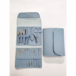 Set profesional 16 piese pentru manichiură, pedichiură și îngrijire facială, cu husă elegantă din piele ecologică, albastru - imagine 2