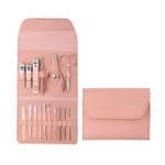 Set profesional 16 piese pentru manichiură, pedichiură și îngrijire facială, cu husă elegantă din piele ecologică, roz - imagine 2
