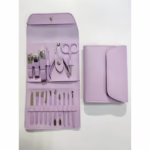 Set profesional 16 piese pentru manichiură, pedichiură și îngrijire facială, cu husă elegantă din piele ecologică, mov - imagine 4