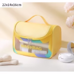 Geanta Cosmetice de Voiaj Flippy, Impermeabila, Translucida Mata, 22 x 16 x 14 cm, Galben - imagine 3