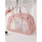 Geanta Cosmetice de Voiaj, Flippy, Dubla Compartimentare, Impermeabila, Translucida Mata, 35 x 22 x 15 cm, Roz - imagine 10