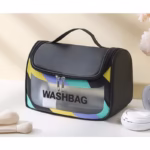 Geanta Cosmetice de Voiaj Flippy, Impermeabila, Translucida Mata, 22 x 16 x 14 cm, Negru - imagine 3