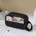 Geanta Cosmetice, Flippy, pentru Voiaj sau Organizare, Material PVC- Textil, Impermeabila, Portabila,22 x 12 x 8 cm, Negru - imagine 3