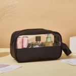 Geanta Cosmetice, Flippy, pentru Voiaj sau Organizare, Material PVC- Textil, Impermeabila, Portabila,22 x 12 x 8 cm, Negru - imagine 6
