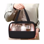 Geanta cosmetice Flippy, pentru voiaj sau organizare, material PVC/textil, impermeabila, portabila, 26 x 15 x 10 cm, negru - imagine 3