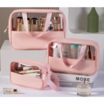 Geanta pentru cosmetice, Flippy, Geanta pentru Voiaj sau Organizarea produselor Cosmetice, Geanta pentru Machiaj, din PVC si PU, 26 x 15 x 10 cm, Roz - imagine 2