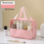 Geanta cosmetice Flippy, pentru voiaj sau organizare, material PVC/textil, impermeabila, portabila, 30 x 21 x 12 cm, roz - imagine 2
