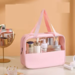 Geanta cosmetice Flippy, pentru voiaj sau organizare, material PVC/textil, impermeabila, portabila, 30 x 21 x 12 cm, roz - imagine 3