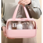 Geanta cosmetice Flippy, pentru voiaj sau organizare, material PVC/textil, impermeabila, portabila, 30 x 21 x 12 cm, roz - imagine 5
