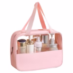 Geanta cosmetice Flippy, pentru voiaj sau organizare, material PVC/textil, impermeabila, portabila, 30 x 21 x 12 cm, roz