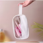 Geanta cosmetice Flippy, pentru voiaj sau organizare, material PVC/textil, impermeabila, portabila, 22 x 12 x 8 cm, alb - imagine 3