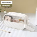 Geanta cosmetice Flippy, pentru voiaj sau organizare, material PVC/textil, impermeabila, portabila, 22 x 12 x 8 cm, alb - imagine 7