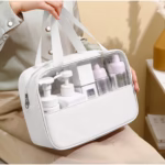 Geanta cosmetice Flippy, pentru voiaj sau organizare, material PVC/textil, impermeabila, portabila, 26 x 15 x 10 cm, alb - imagine 2