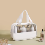 Geanta cosmetice Flippy, pentru voiaj sau organizare, material PVC/textil, impermeabila, portabila, 26 x 15 x 10 cm, alb - imagine 4