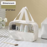 Geanta cosmetice Flippy, pentru voiaj sau organizare, material PVC/textil, impermeabila, portabila, 26 x 15 x 10 cm, alb - imagine 5