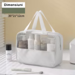 Geanta cosmetice Flippy, pentru voiaj sau organizare, material PVC/textil, impermeabila, portabila, 30x12x21 cm, alb - imagine 2