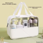 Geanta cosmetice Flippy, pentru voiaj sau organizare, material PVC/textil, impermeabila, portabila, 30x12x21 cm, alb - imagine 4
