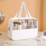 Geanta cosmetice Flippy, pentru voiaj sau organizare, material PVC/textil, impermeabila, portabila, 30x12x21 cm, alb - imagine 6
