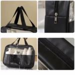 Geanta cosmetice Flippy, pentru voiaj sau organizare, material PVC/textil, impermeabila, portabila, 30X21X12 cm, negru - imagine 3