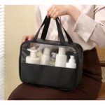 Geanta cosmetice Flippy, pentru voiaj sau organizare, material PVC/textil, impermeabila, portabila, 30X21X12 cm, negru - imagine 5