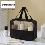 Geanta cosmetice Flippy, pentru voiaj sau organizare, material PVC/textil, impermeabila, portabila, 30X21X12 cm, negru - imagine 6