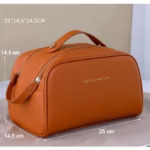 Geanta cosmetice pentru femei Flippy, material poliuretan, 25 x 14.5 x 14.5 cm, Impermeabila, Maro - imagine 2