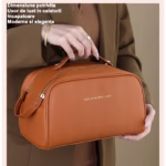 Geanta cosmetice pentru femei Flippy, material poliuretan, 25 x 14.5 x 14.5 cm, Impermeabila, Maro - imagine 5