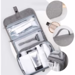 Geanta cosmetice voiaj, Flippy, material panza, impermeabil, 3 compartimente, cu agatatoare, Gri, 47 x 28 x 20   cm - imagine 8