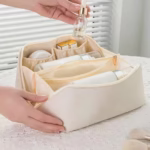 Geanta de Calatorie Flippy, Pentru Cosmetice, Portabila, Impermeabila, din Piele Ecologica, Compartimente Multiple, cu Fermoar, 23 x 11.5 x 10.5 cm, Crem - imagine 2