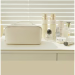 Geanta de Calatorie Flippy, Pentru Cosmetice, Portabila, Impermeabila, din Piele Ecologica, Compartimente Multiple, cu Fermoar, 23 x 11.5 x 10.5 cm, Crem - imagine 6