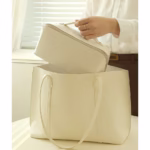 Geanta de Calatorie Flippy, Pentru Cosmetice, Portabila, Impermeabila, din Piele Ecologica, Compartimente Multiple, cu Fermoar, 23 x 11.5 x 10.5 cm, Crem - imagine 7