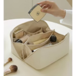 Geanta de Calatorie Flippy, Pentru Cosmetice, Portabila, Impermeabila, din Piele Ecologica, Compartimente Multiple, cu Fermoar, 23 x 11.5 x 10.5 cm, Crem - imagine 8