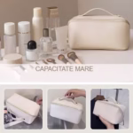 Geanta de Calatorie Flippy, Pentru Cosmetice, Portabila, Impermeabila, din Piele Ecologica, Compartimente Multiple, cu Fermoar, 23 x 11.5 x 10.5 cm, Crem - imagine 9