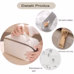 Geanta de Calatorie Flippy, Pentru Cosmetice, Portabila, Impermeabila, din Piele Ecologica, Compartimente Multiple, cu Fermoar, 22 x 13 x 12.5 cm, In Carouri, Alb - imagine 3