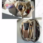 Geanta de Calatorie Flippy, Pentru Cosmetice, Portabila, Impermeabila, din Piele Ecologica, Compartimente Multiple, cu Fermoar, 22 x 13 x 12.5 cm, In Carouri, Alb - imagine 5