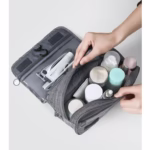 Geanta cosmetice voiaj, Flippy, material panza, impermeabil, 3 compartimente, cu agatatoare, Gri, 47 x 28 x 20   cm - imagine 2