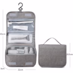 Geanta cosmetice voiaj, Flippy, material panza, impermeabil, 3 compartimente, cu agatatoare, Gri, 47 x 28 x 20   cm - imagine 6
