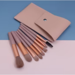 Mini Set Portabil 8 Pensule pentru Machiaj Flippy, Super Soft, Makeup Profesional/Incepatori, Maner Ergonomic, Gentuta Depozitare Inclusa, Maro - imagine 5