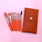 Mini Set Portabil 8 Pensule pentru Machiaj Flippy, Super Soft, Makeup Profesional/Incepatori, Maner Ergonomic, Gentuta Depozitare Inclusa, Portocaliu - imagine 3