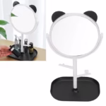 Oglina Cosmetica cu Picior, Flippy, HD, Rotire 360 Grade, 15 cm Diametru, Suport Bijuterii Baza + Brate, Model cu Urechi, 30 x 16.5 x 15 cm, Alb/Negru - imagine 3