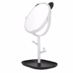 Oglina Cosmetica cu Picior, Flippy, HD, Rotire 360 Grade, 15 cm Diametru, Suport Bijuterii Baza + Brate, Model cu Urechi, 30 x 16.5 x 15 cm, Alb/Negru - imagine 5