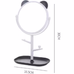 Oglina Cosmetica cu Picior, Flippy, HD, Rotire 360 Grade, 15 cm Diametru, Suport Bijuterii Baza + Brate, Model cu Urechi, 30 x 16.5 x 15 cm, Alb/Negru - imagine 6