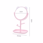 Oglina Cosmetica cu Picior, Flippy, HD, Rotire 360 Grade, 15 cm Diametru, Suport Bijuterii Baza + Brate, Model cu Urechi, 30 x 16.5 x 15 cm, Roz - imagine 5