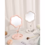 Oglindă de Machiaj pentru Birou, Flippy, Rotativă, Detasabilă, Model de Floarea Soarelui, Suport pentru Inele, cu Depozitare, Alba - imagine 7