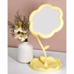 Oglindă de Machiaj pentru Birou, Flippy, Rotativă, Detasabilă, Model de Floarea Soarelui, Suport pentru Inele, cu Depozitare, Galbena - imagine 7