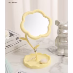 Oglindă de Machiaj pentru Birou, Flippy, Rotativă, Detasabilă, Model de Floarea Soarelui, Suport pentru Inele, cu Depozitare, Galbena - imagine 8