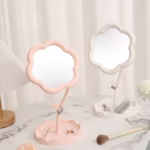 Oglindă de Machiaj pentru Birou, Flippy, Rotativă, Detasabilă, Model de Floarea Soarelui, Suport pentru Inele, cu Depozitare, Roz - imagine 5