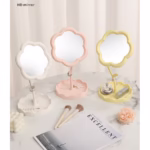 Oglindă de Machiaj pentru Birou, Flippy, Rotativă, Detasabilă, Model de Floarea Soarelui, Suport pentru Inele, cu Depozitare, Roz - imagine 9